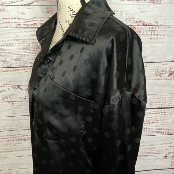 LE Lis top black silky long sleeve size XSmall polka dot Dressy  blouse - Picture 8 of 10